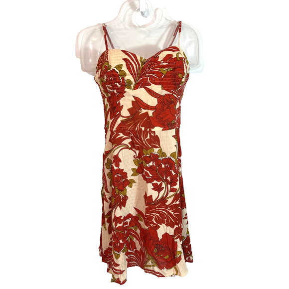 B.O.G Collective Women's Red & Cream Floral Dress Size Medium Fit and Flare NWT - Picture 2 of 9